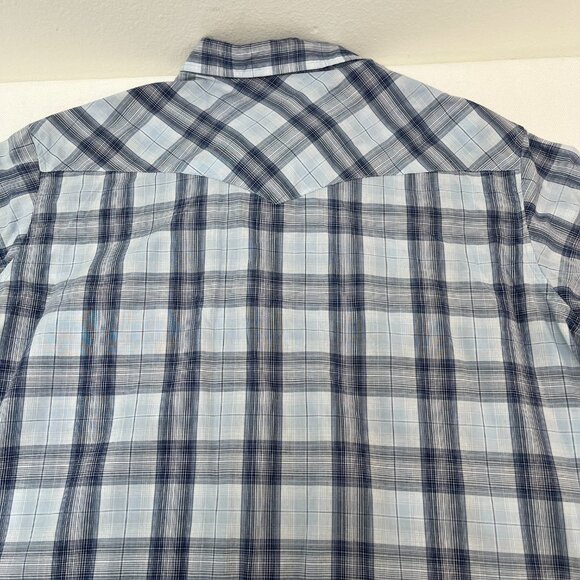 Wrangler Western Shirt Blue Plaid Pearl Snap Short Sleeve Button Up Men's 2XL - Picture 6 of 8